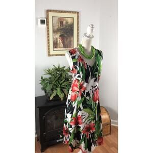 Kim Rogers Women Floral Print Sleeveless Dress Size Large Collarless A-line